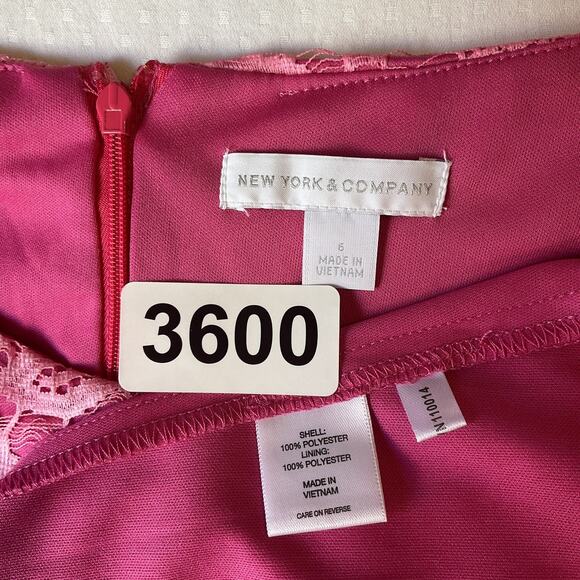 New York & Company Women Dress 6 Pink Floral Fit Flare Lace Sleeveless Boat Neck - Picture 2 of 8